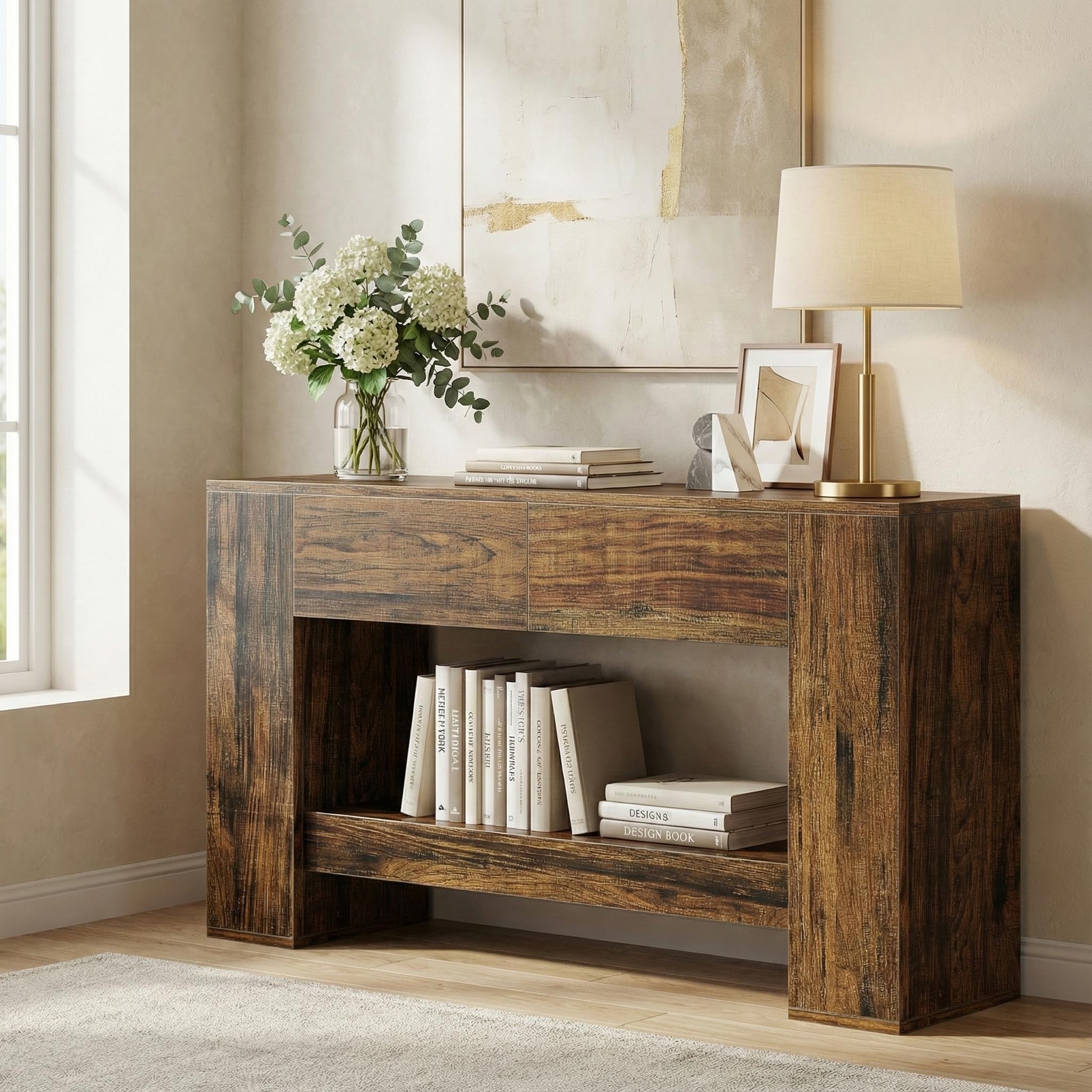 Lailang 140cm Mesa de Entrada, Mueble Recibidor Madera, Consola Estrecha, Aparador Entrada, Muebles Rusticos, 140 x 30 x 85 cm, Rustic Brown