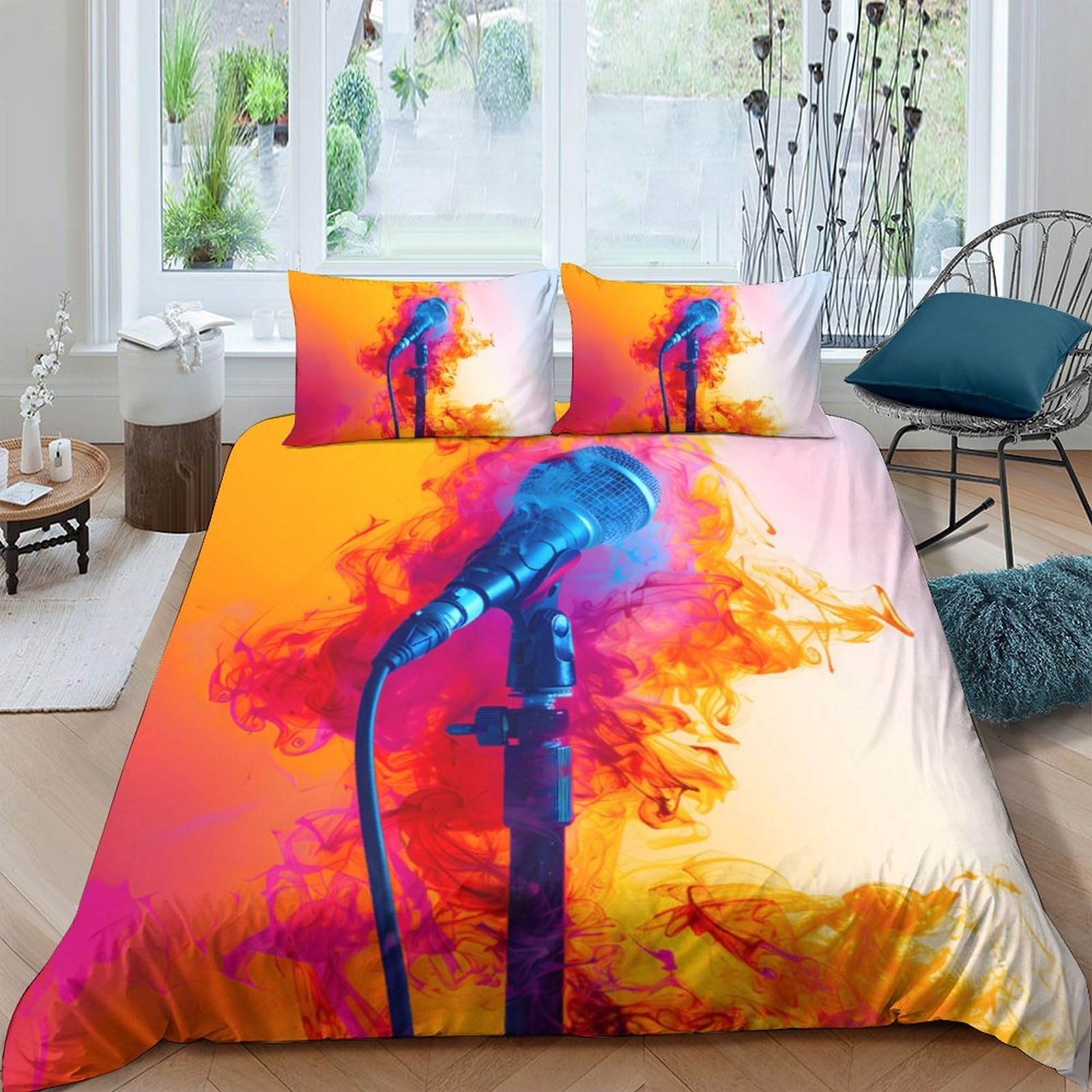 Housse de couette microphone imprimé 3D parure lit musique 140x200