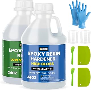 TAKIMO 68oz Crystal Clear Epoxy Resin Kit | 1:1 Mix, Bubble-Free, Anti-Yellowing, Heat-Resistant for Jewelry, River Tables, Bar Tops