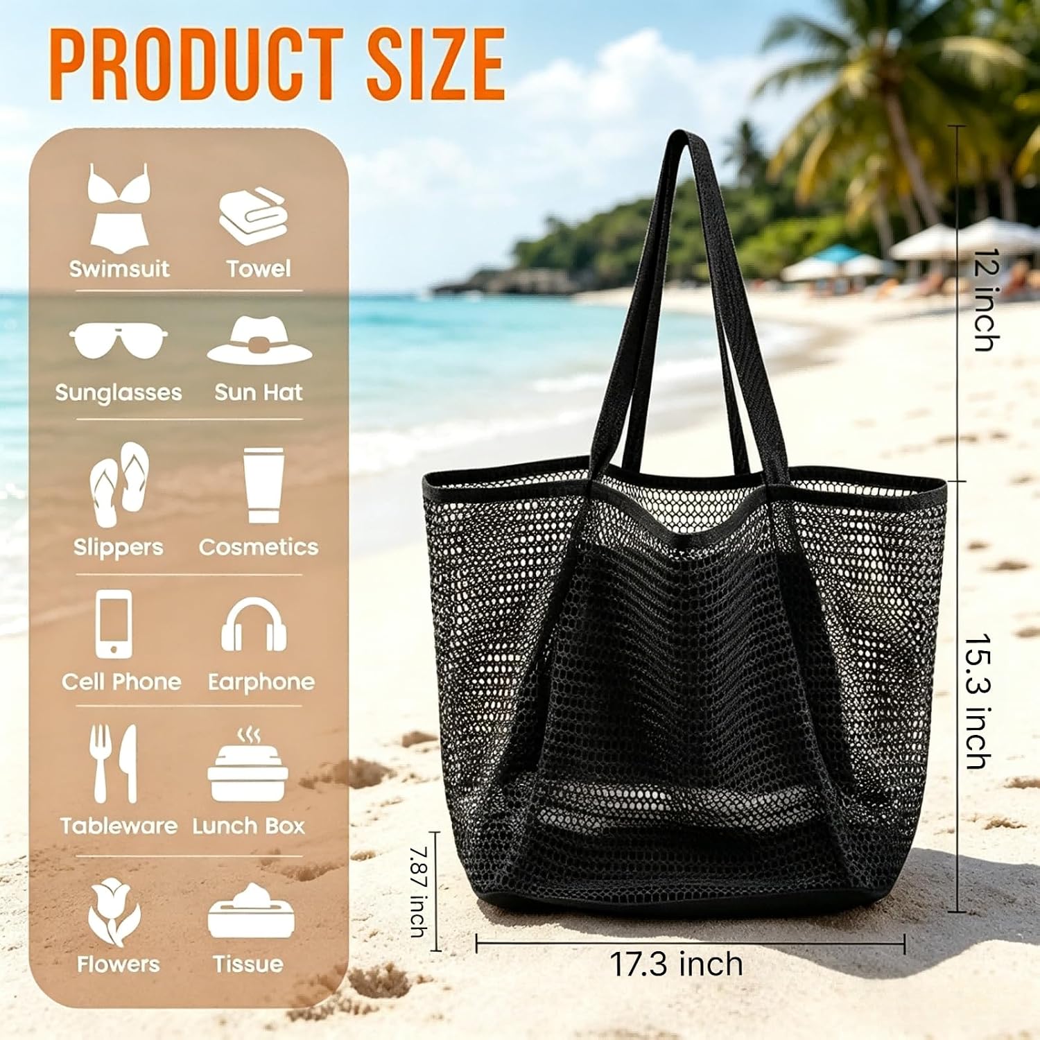 Mesh Beach Tote Bag for Women, Casual Hobo Bags Foldable Large Beach Bags for Pool Travel Cruise Picnic