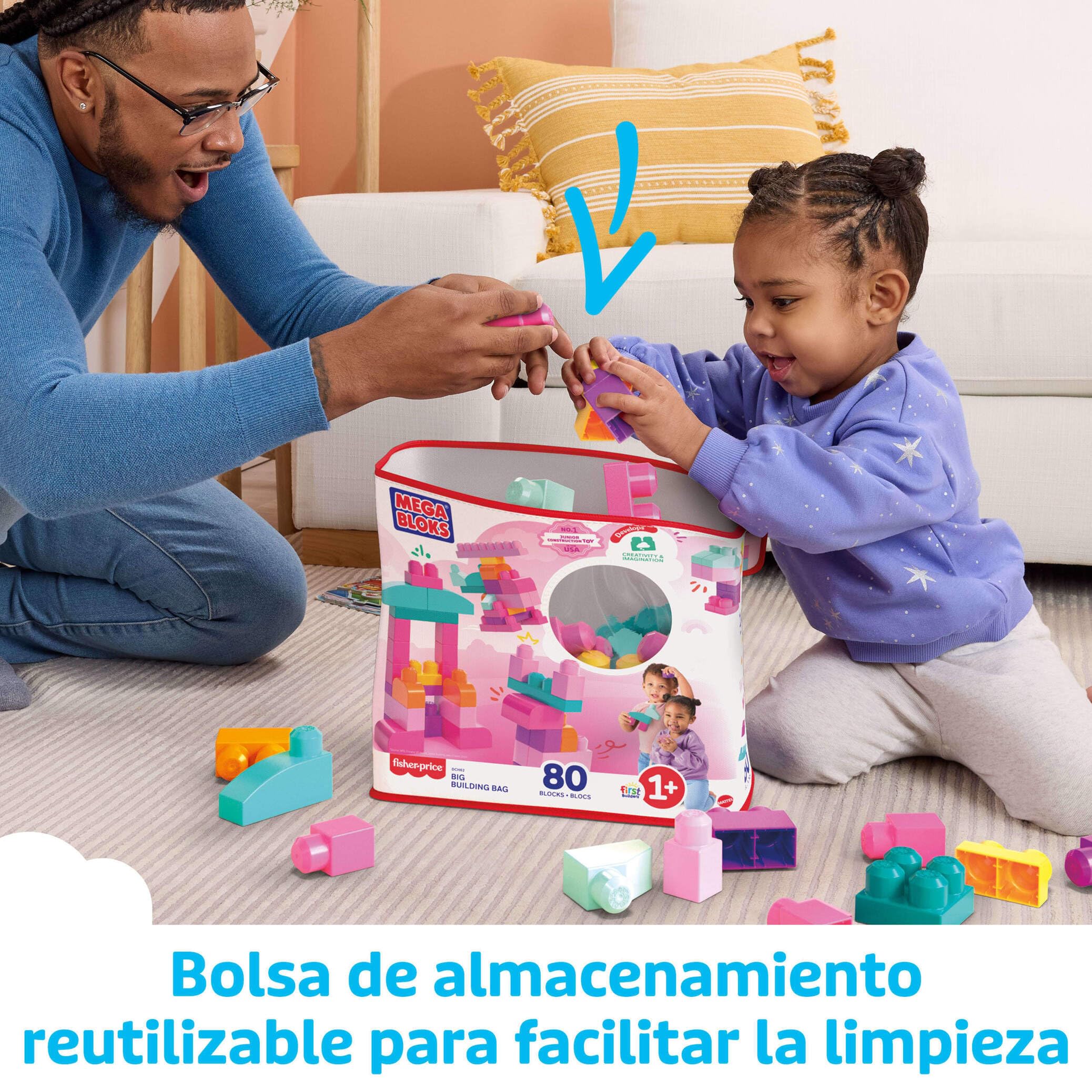Mega Bloks - Juego de construcciones 80 piezas con bolsa ecológica rosa (Mattel DCH62)