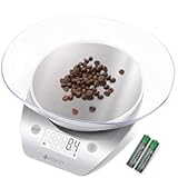 0.1g Food Kitchen Scale, Bowl, Digital Grams and Ounces for Weight Loss, Dieting, Baking, Cooking, and Meal Prep, 11lb/5kg, Stainless Steel Silver