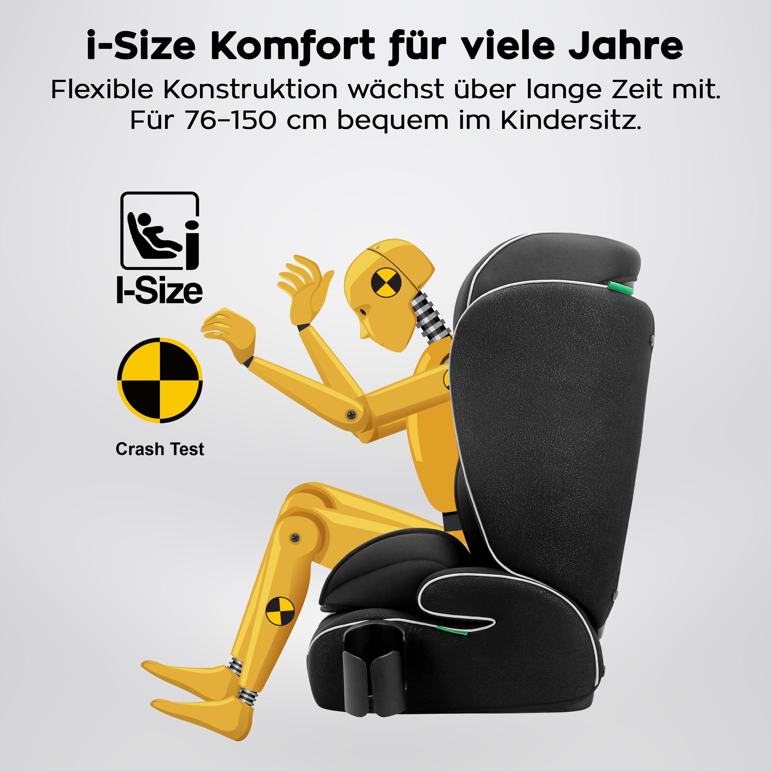 Tulano Zooma 25 Kindersitz 15-36 kg, Autositz für Kinder 76-150 cm, Grau | ohne ISOFIX - ergonomisch mit verstellbarem - Kopfteil und waschbarem Bezug - komfortable Polsterung für sicheres Reisen