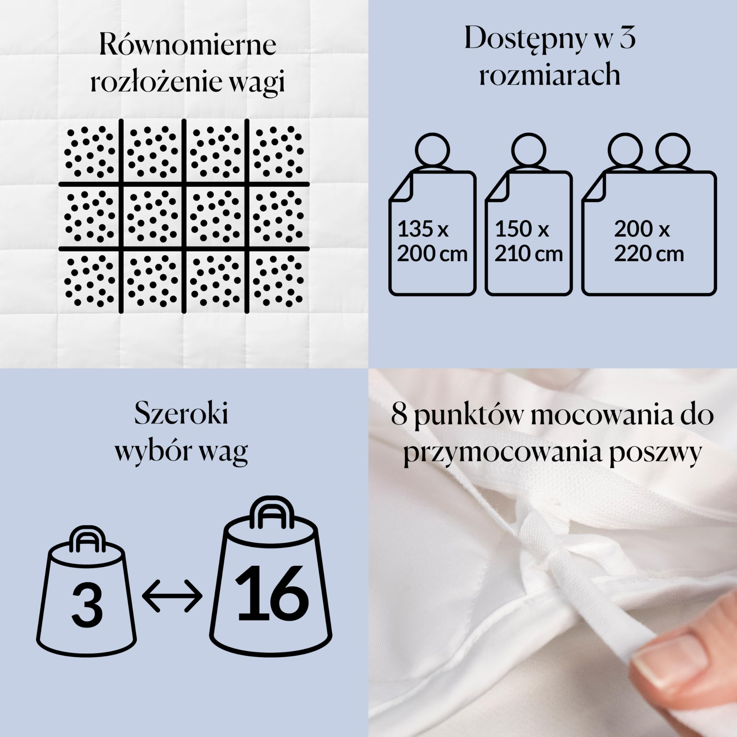 CURA Pearl Classic 150x210 13kg Premium Bawełniany koc obciążeniowy - kołdra obciążeniowa – łagodzi objawy bezsenności, stresu i niepokoju, biały/biała