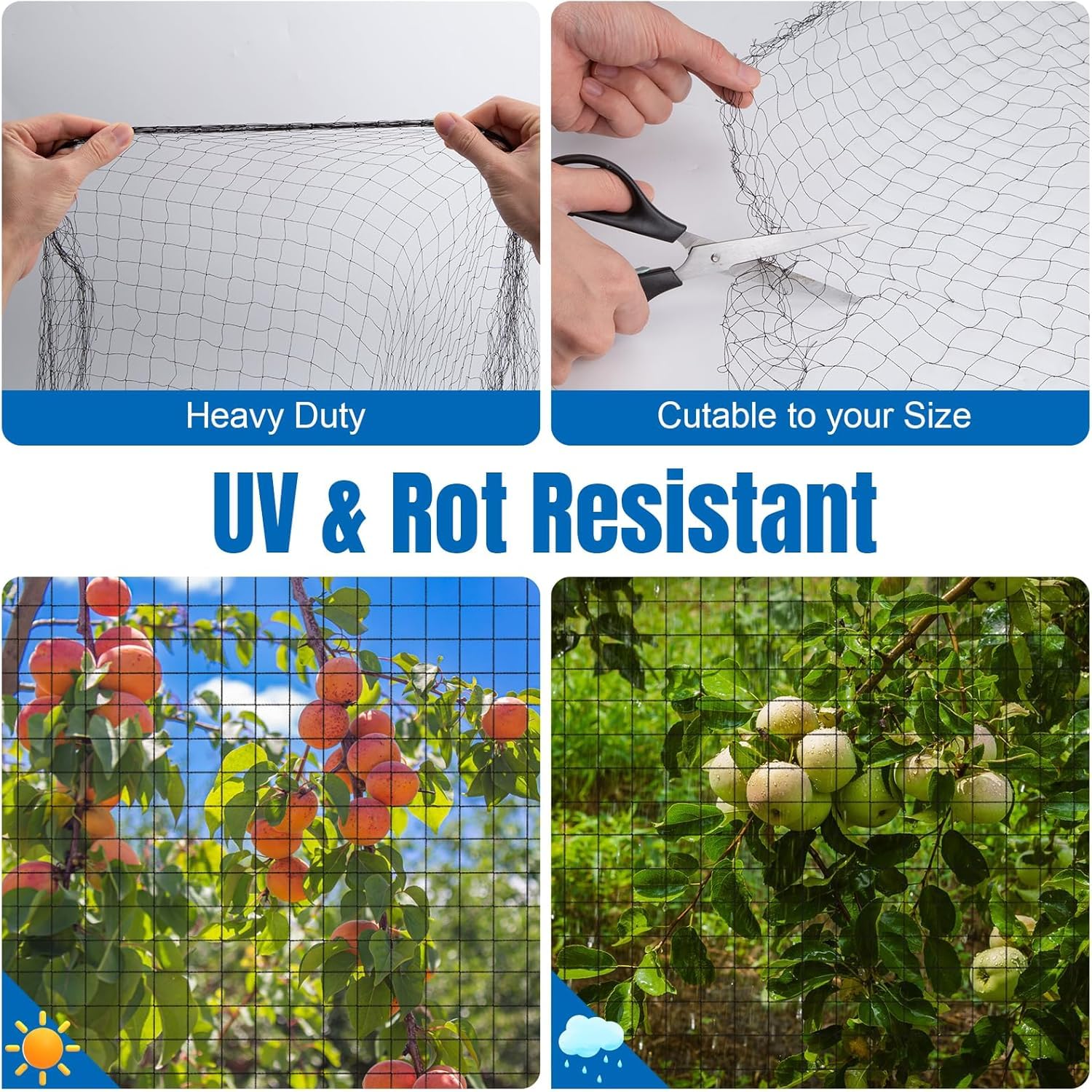 NONMON Rete per uccelli 6,5 x 6,3 m con rete quadrata da 1,9 cm per pollaio, rete per pollame, rete in nylon resistente per giardino, rete per falchi per polli, rete per voliere e alberi da frutto