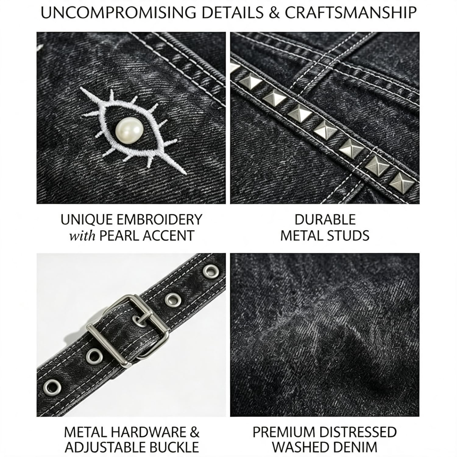 Generico Borsa Denim A Spalla, Borsa Hobo Da Donna Di Grandi Dimensioni In Tela Effetto Vissuto – Indossabile A Spalla O A Mano – Caratterizzata Da Borchie In Stile Punk Y2K