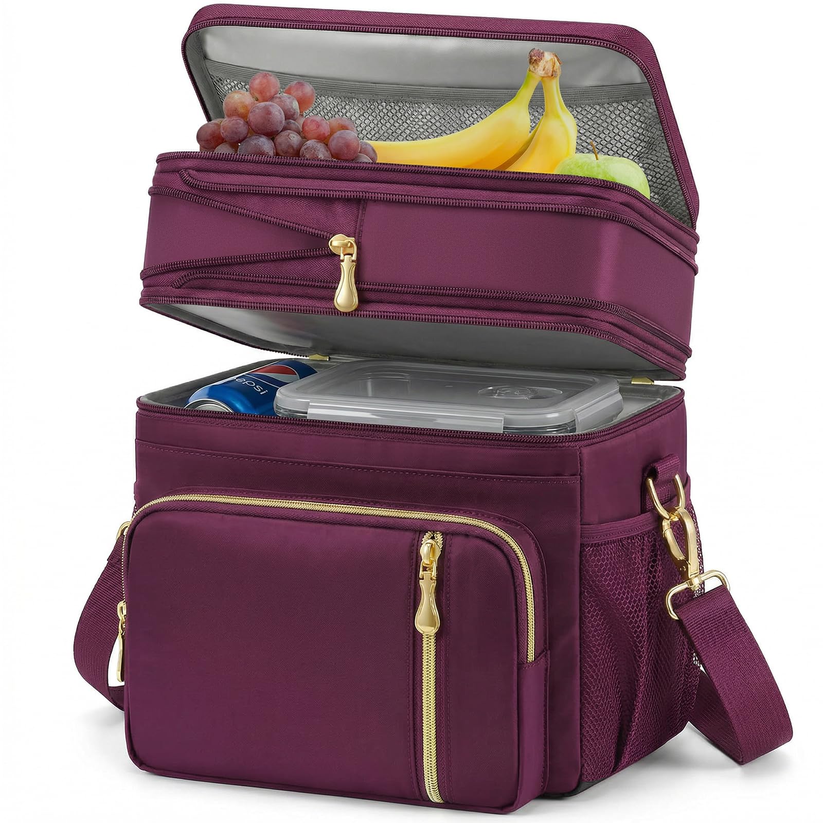 MIYCOO Borsa termica per il pranzo e portapranzo, per donne e uomini, a doppio strato, a prova di perdite, isolata, morbida, per adulti, per lavoro, spiaggia, picnic, viaggi (viola, 15 L) - 1