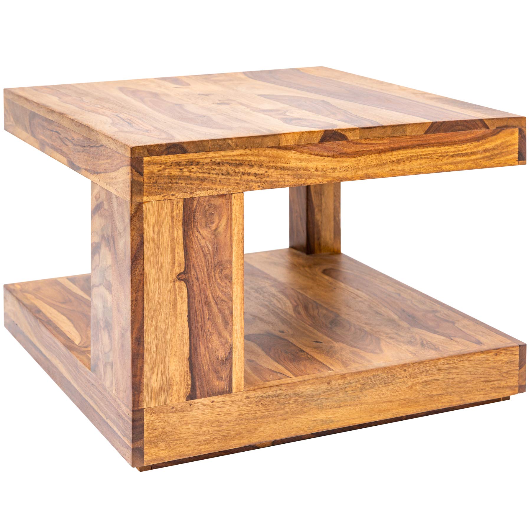 Couchtisch GIANT 60cm - natur - Sheeshamholz - handgefertigt robust | Montiert, massiv, Stauraum, als Beistelltisch nutzbar, individuelle Maserung, Unikat, Ablagefläche