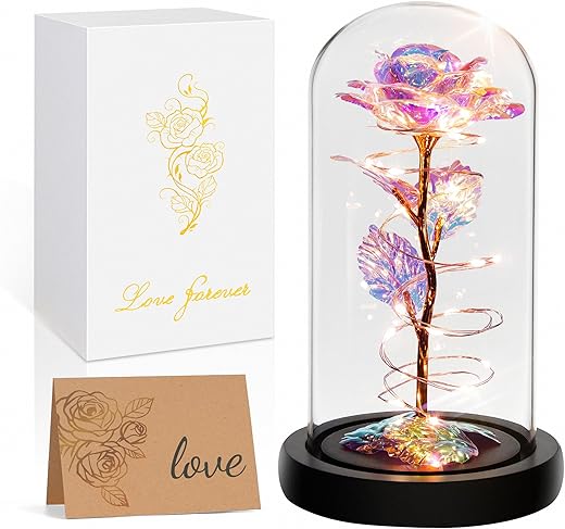 Childom Christmas Rose Gifts for Women,Birthday Gifts for Women Mom Christmas,Flowers for Delivery Prime,Colorful Light Up Rose in A Glass Dome,Anniversary Rose Gift for Her Grandma Valentines Day