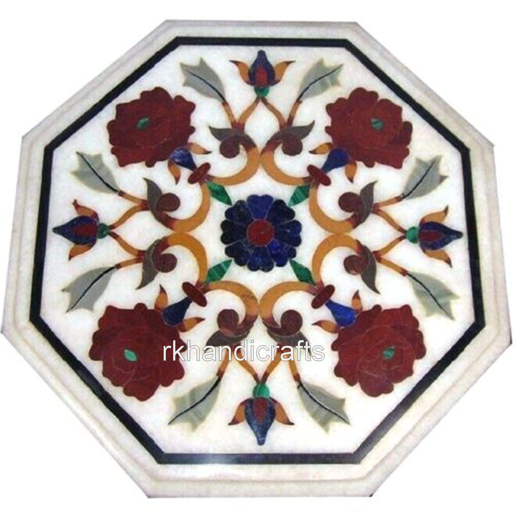 Handmade Coffee Table Top with Creative Look 13 x 13 Inches Octagon Shape White Marble Living Room Corner Table for Home Decor