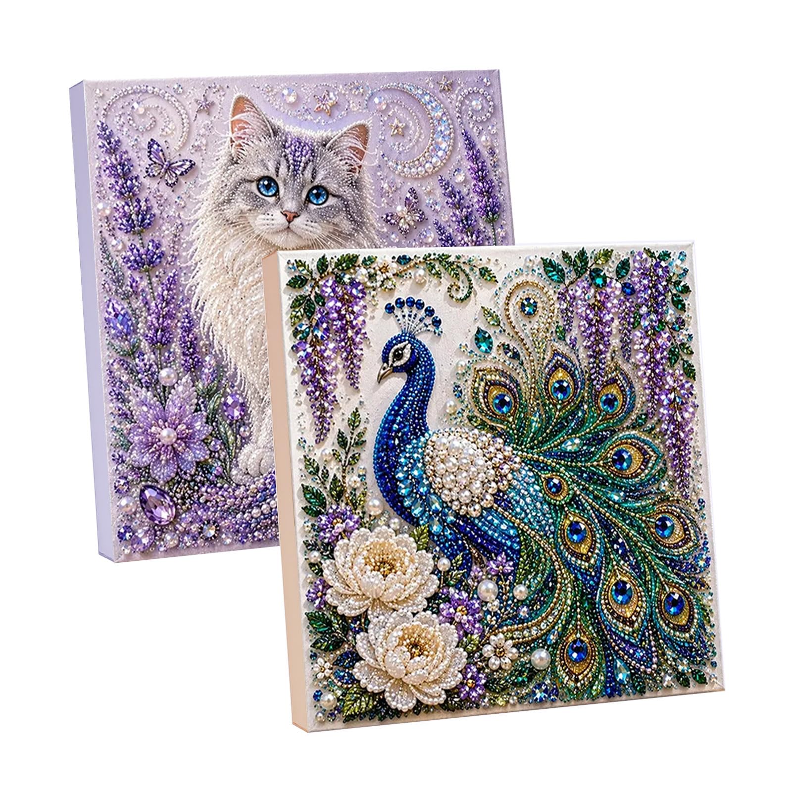2PCS Animal Theme Pearl Art Kits for Adults Cat Peacock, 3D DIY Pearl Diamond Painting Art Kit with Frame, DIY Beads Decorations Crafts, Fall Home Wall Decor, Relaxing & Beginner-Friendly โ image 1