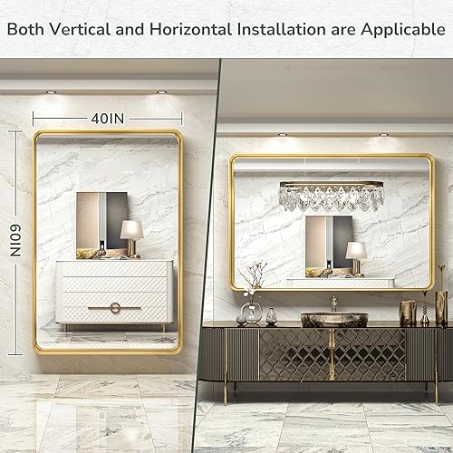 Miniatura 8 de TokeShimi - Espejo para pared de baño, espejo de tocador con marco de metal de aleación de aluminio mate inoxidable, decoración rústica, dorado