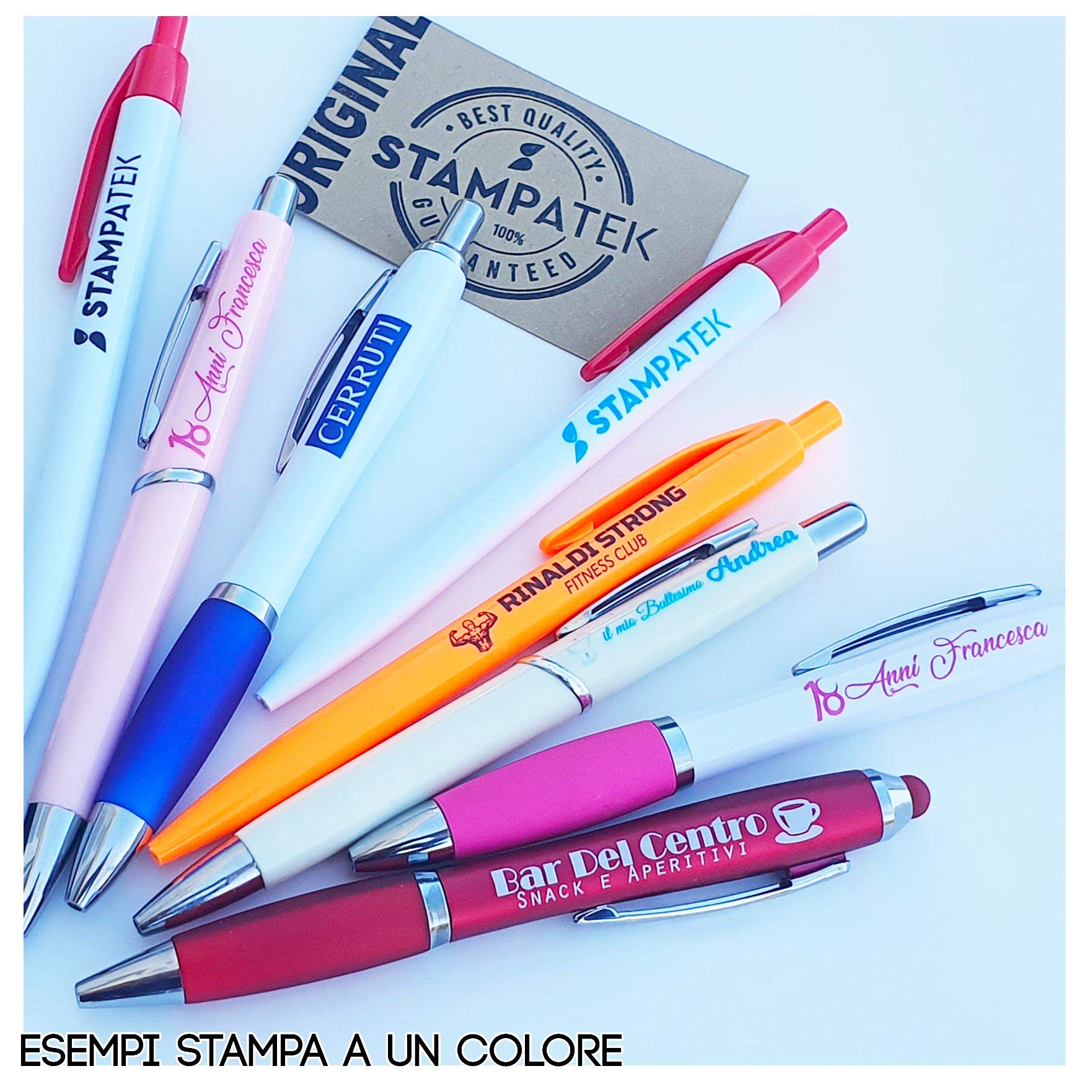 STAMPATEK Penne Personalizzate Personalizzabili Modello OBA con Stampa con il tuo Logo Nome o Slogan Gadget Promozionali 200 Pezzi con Stampa a 1 Colore
