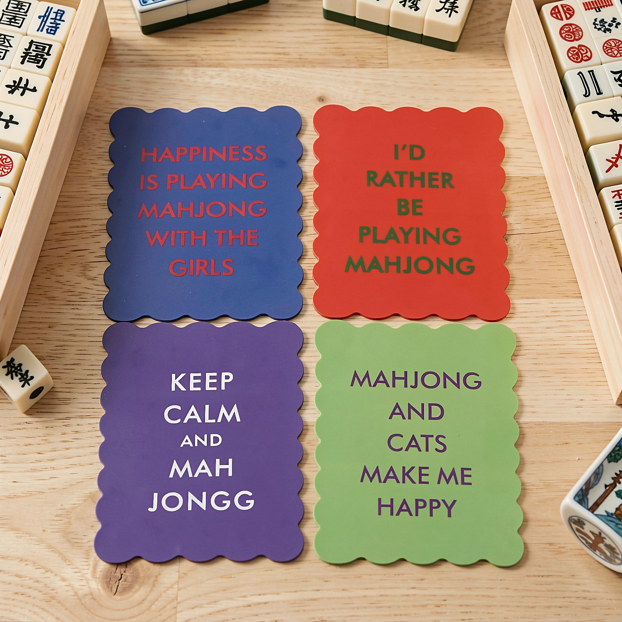 Lurrose 8 carte mescolatrici Mahjong in PVC con bordi smerlati, mescolatori | Accessori per mescolare le tessere del Mahjong con 4 frasi divertenti, ausilio portatile per il Mahjong per giochi di società