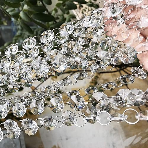 Miniatura 3 de Beebel - Cuentas de araña de cristal transparente de 19.7 pies, guirnalda de cadena de lámpara para candelabro, prisma, octágono, cadena para boda,