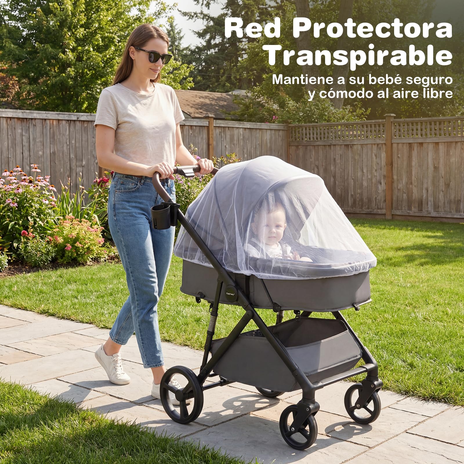 COSTWAY Silla de Paseo Bebe, 2 en 1 Cochecito de Bebe Plegable con Modo Capazo, Cochecito Convertible para Niños con Asiento Reversible, Capota y Respaldo Ajustables (Gris)