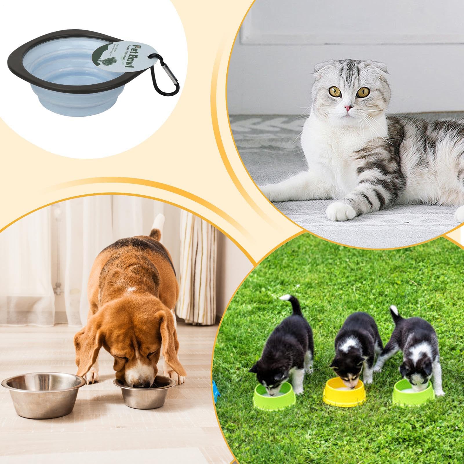 Pieghevole Per Cani Animali Cibo E Acqua Moschettone