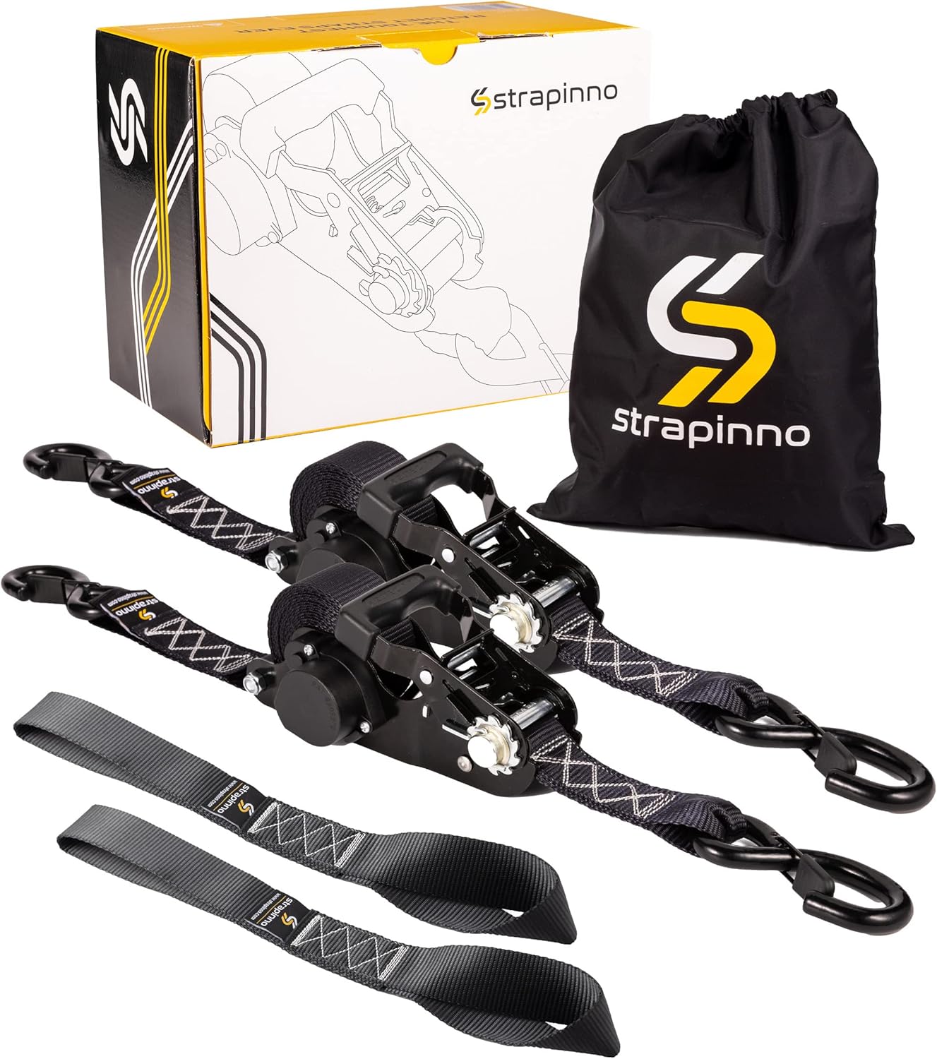 Strapinno 2PCs Retractable Ratchet TieDown Straps with Safety Lock S
