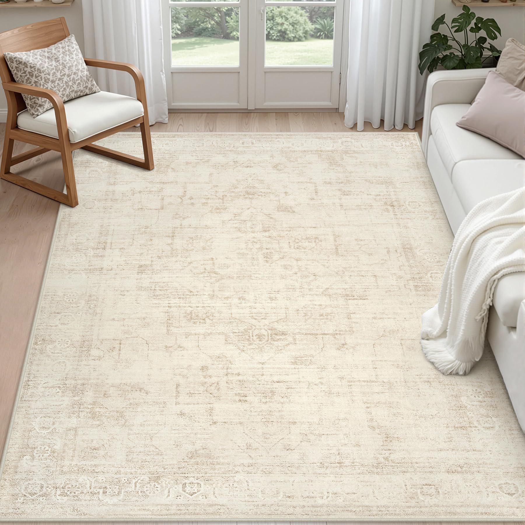 8x8 Area Rugs Living Room: Bedroom Neutral Washable Carpet Beige
