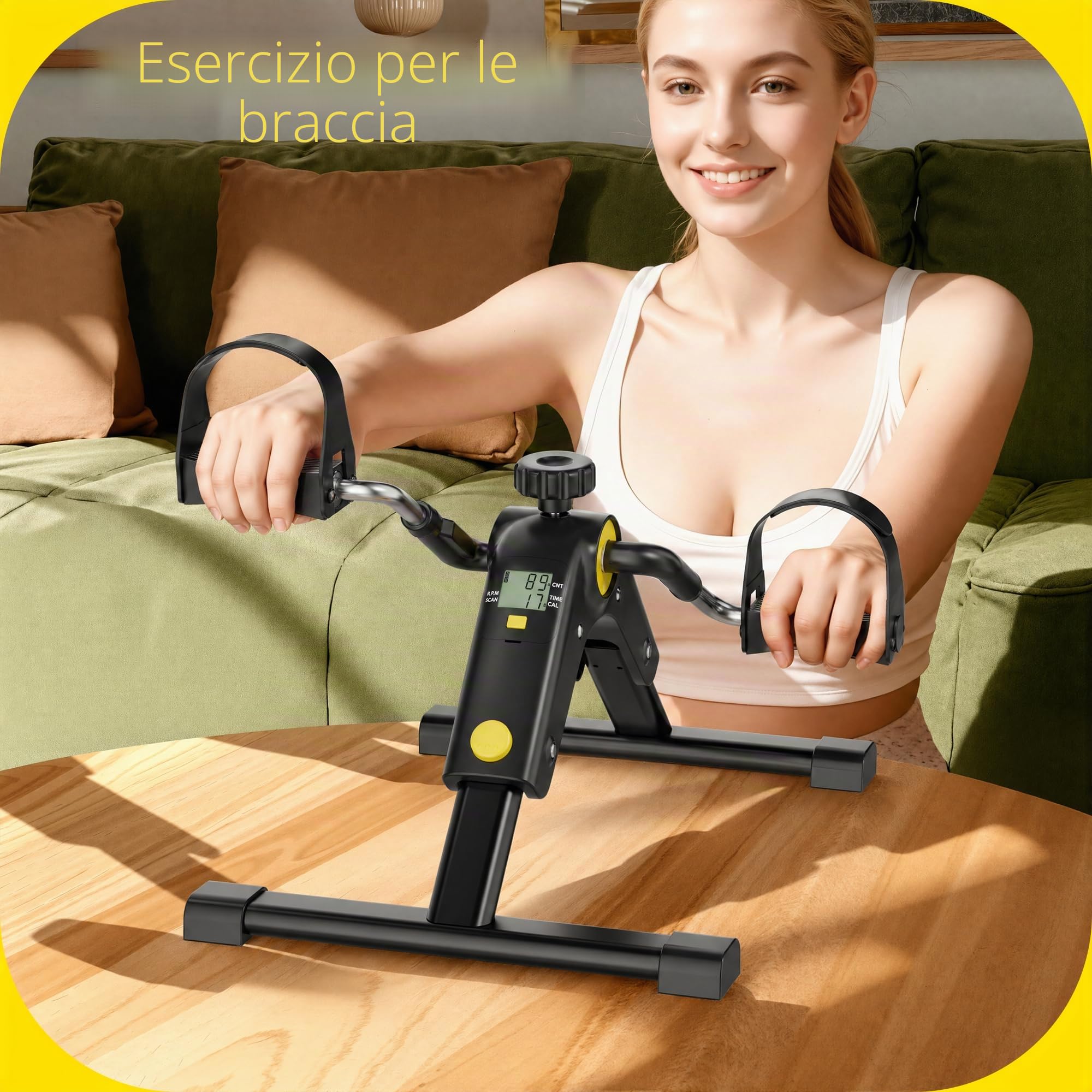 MOMODA Mini Cyclette Portatile per Esercizi sotto la scrivania con Display LCD per Braccia e Gambe
