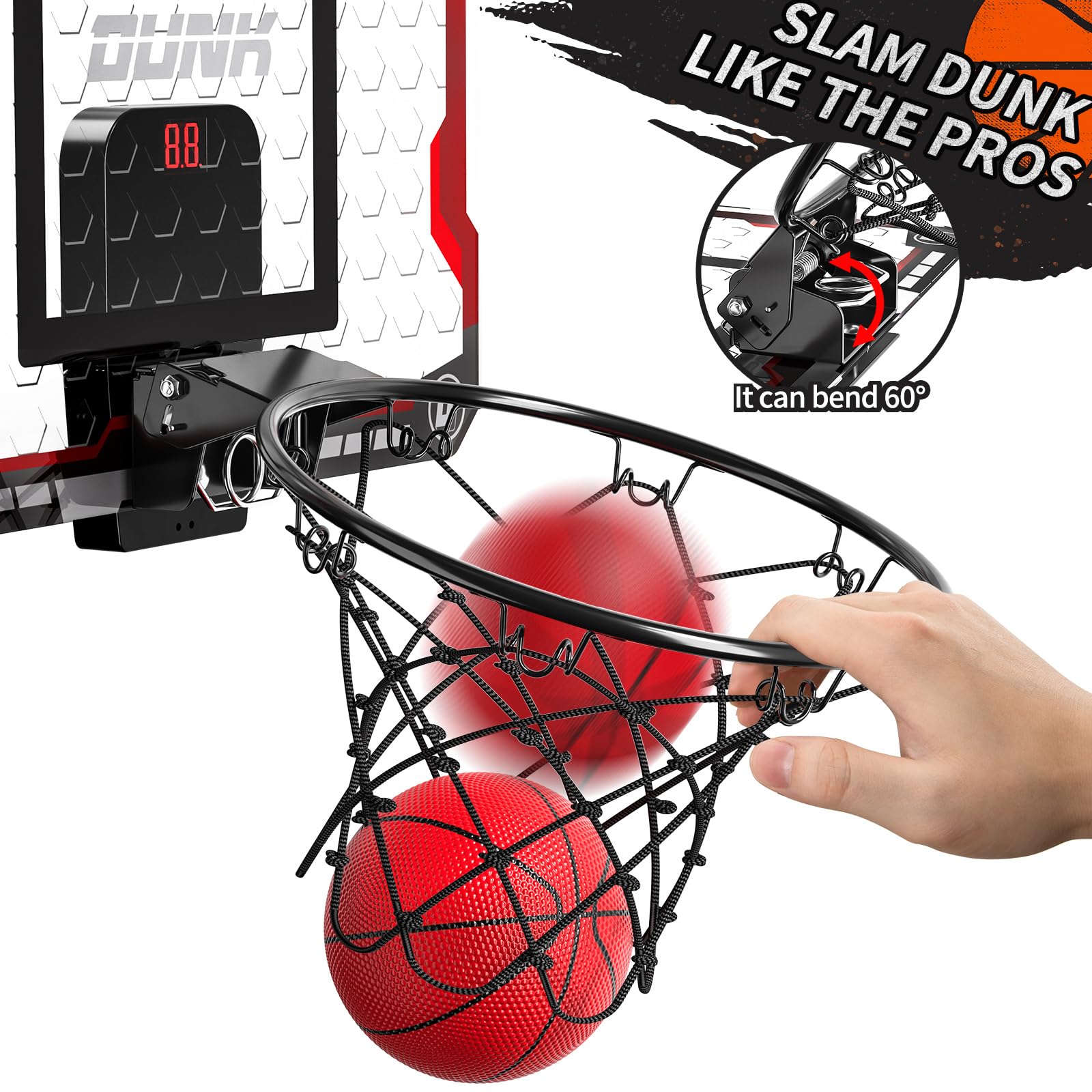 TEMI Panier de basket-ball d'intérieur avec 4 balles, panier de basket-ball pour enfants et adultes, jouets de basket-ball pour garçons et filles, âge 3, 4, 5, 6, 7, 8, 9, 10, 11, 12