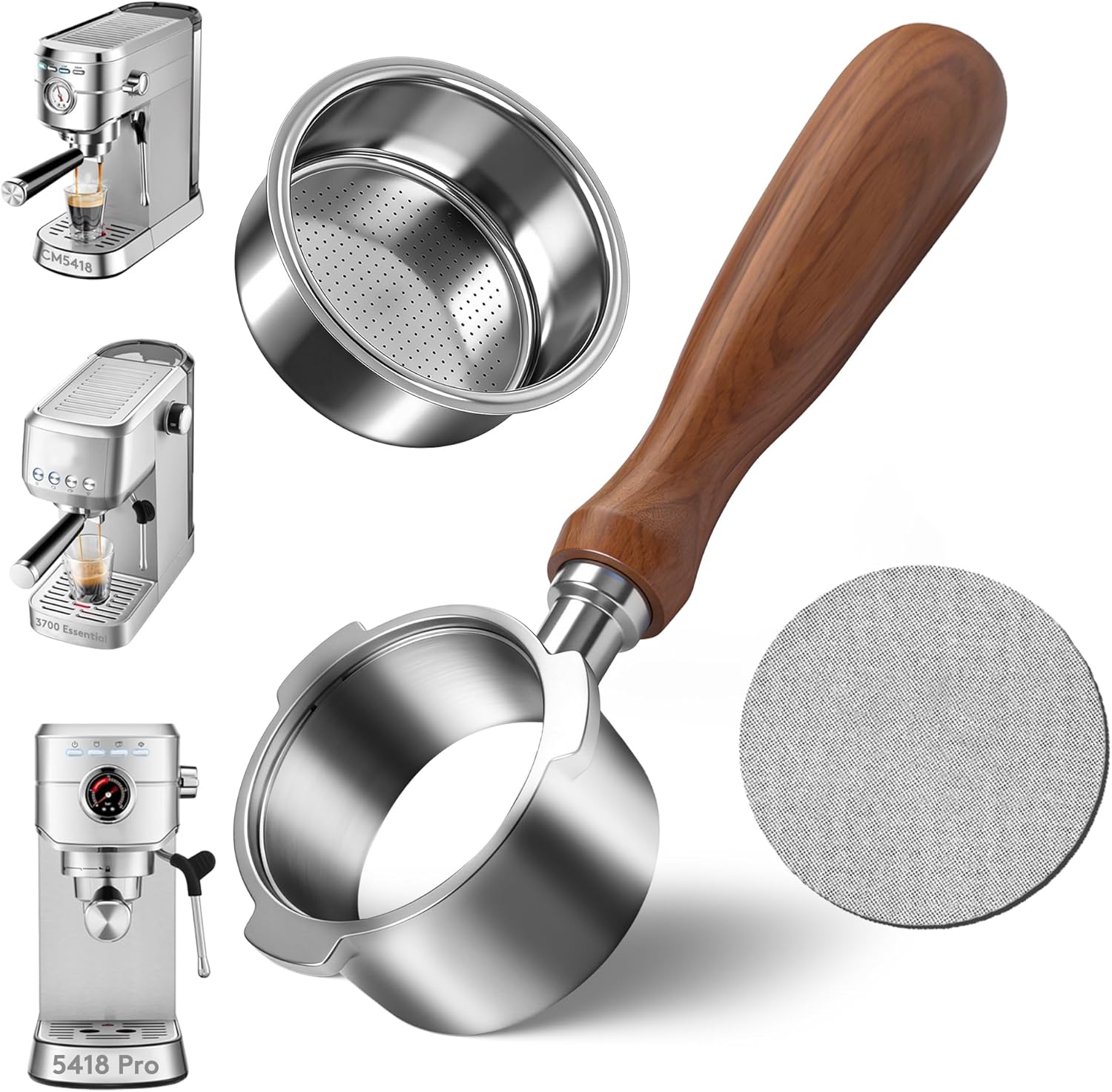 Bottomless Portafilter 51mm Compatible with CASABREWS CM5418, 5418Pro & 3700Essential - Stainless Steel 3-Ear Portafilter with Puck Screen & Filter Basket