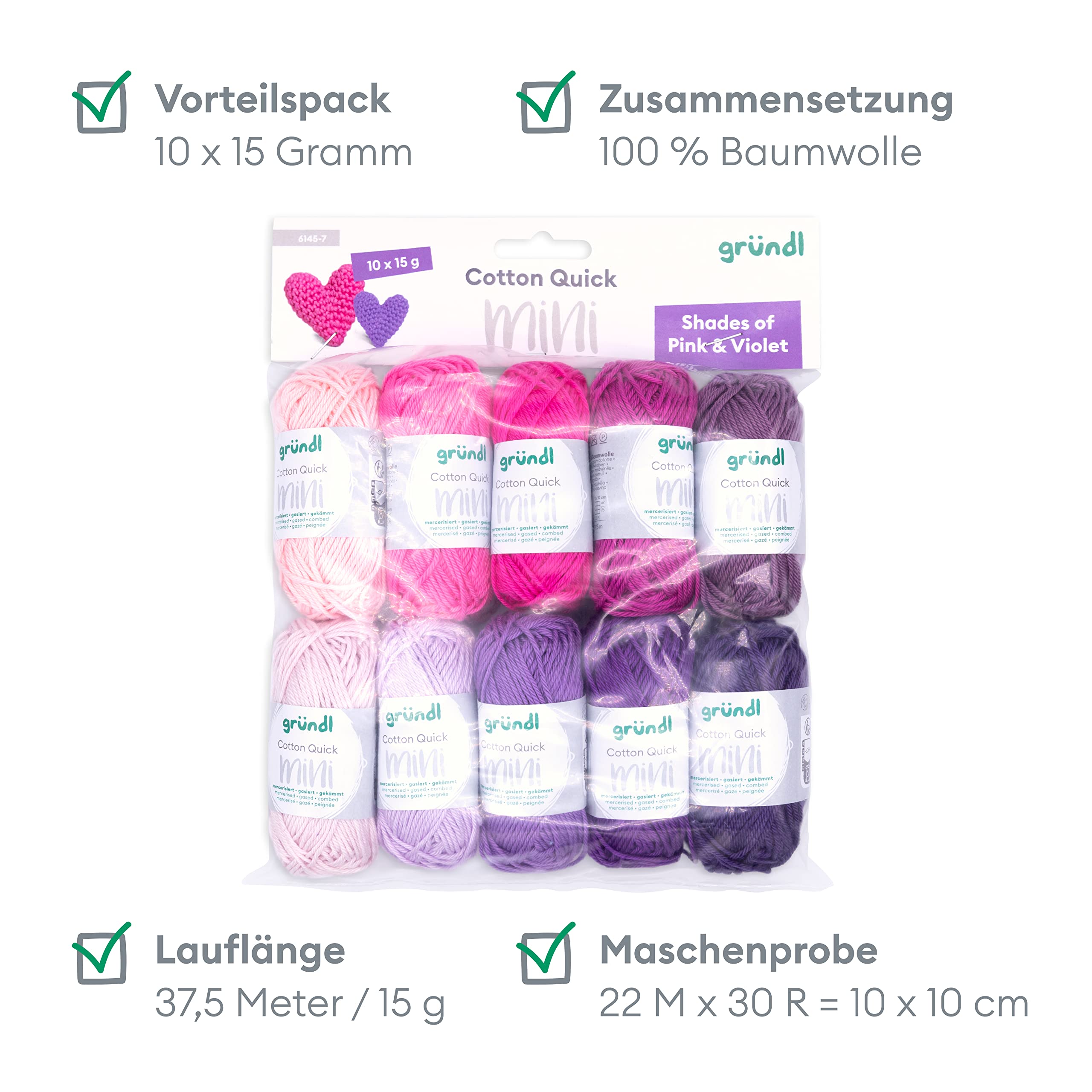 Gründl Cotton Quick Uni - Set Lana Per Rete Della Spesa In Cotone 100% - 4 Gomitoli + Uncinetto + Istruzioni, Colore Petrolio