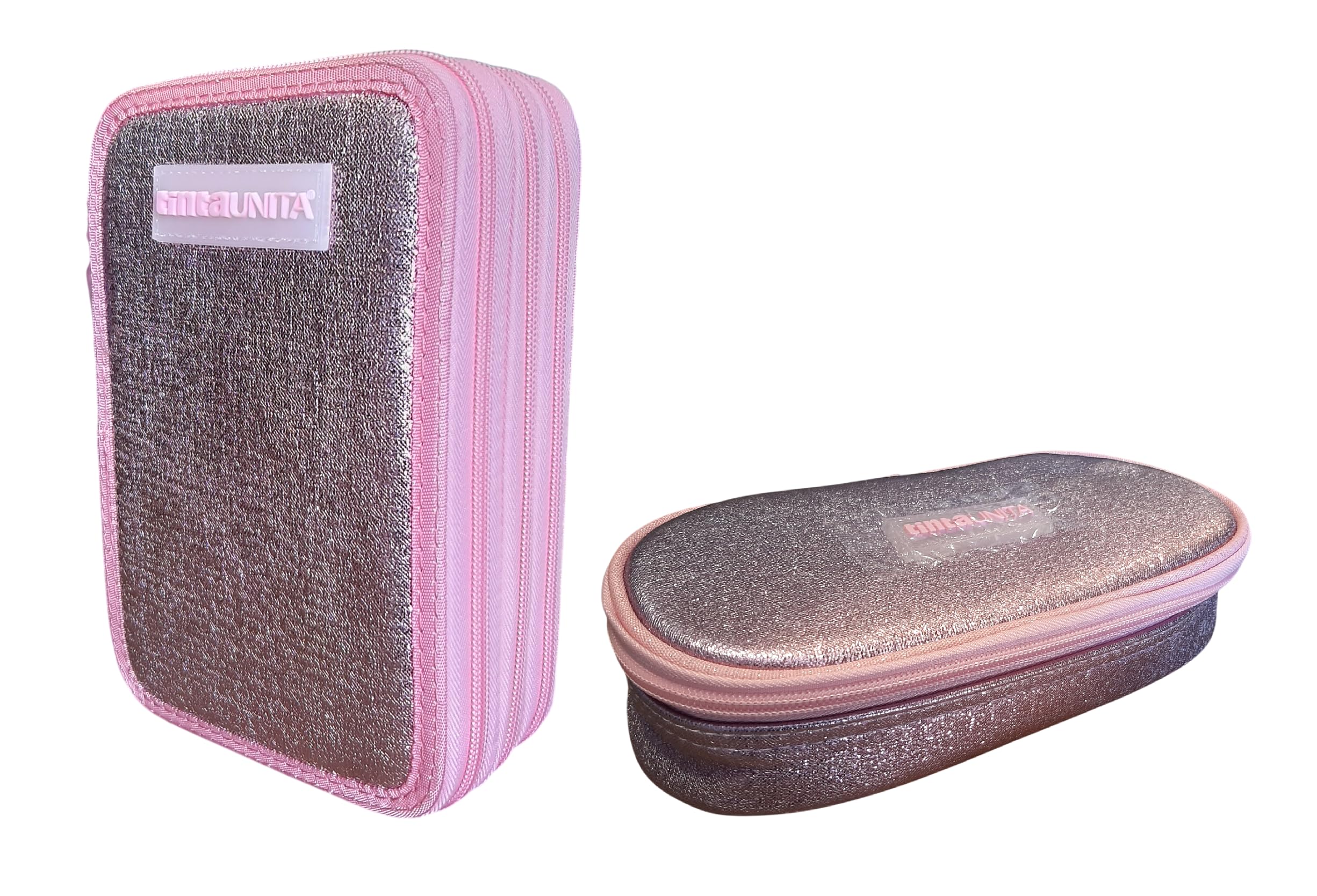 Estuche de color liso con 3 cremalleras Gradient Elegant Glamour rosa completo de papelería + estuche ovalado con cremallera para la escuela, para niña + llavero y bolígrafo de color