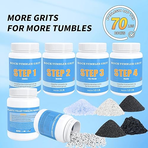 Miniatura 3 de Rock Tumbler - Kit de recambio de grano y pulido, 10 libras, paquete de valor supremo con pellets de cerámica y plástico, pule hasta 70 libras de