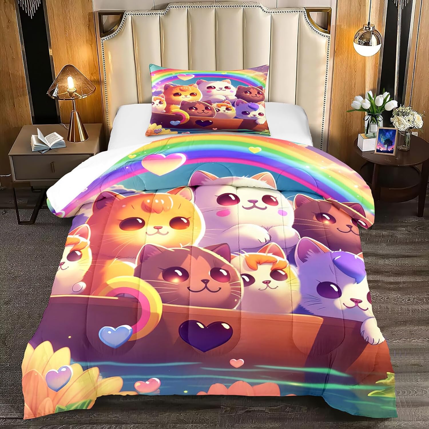Cat Comforter Set, Cute Cat Bedding Set, Twin Size