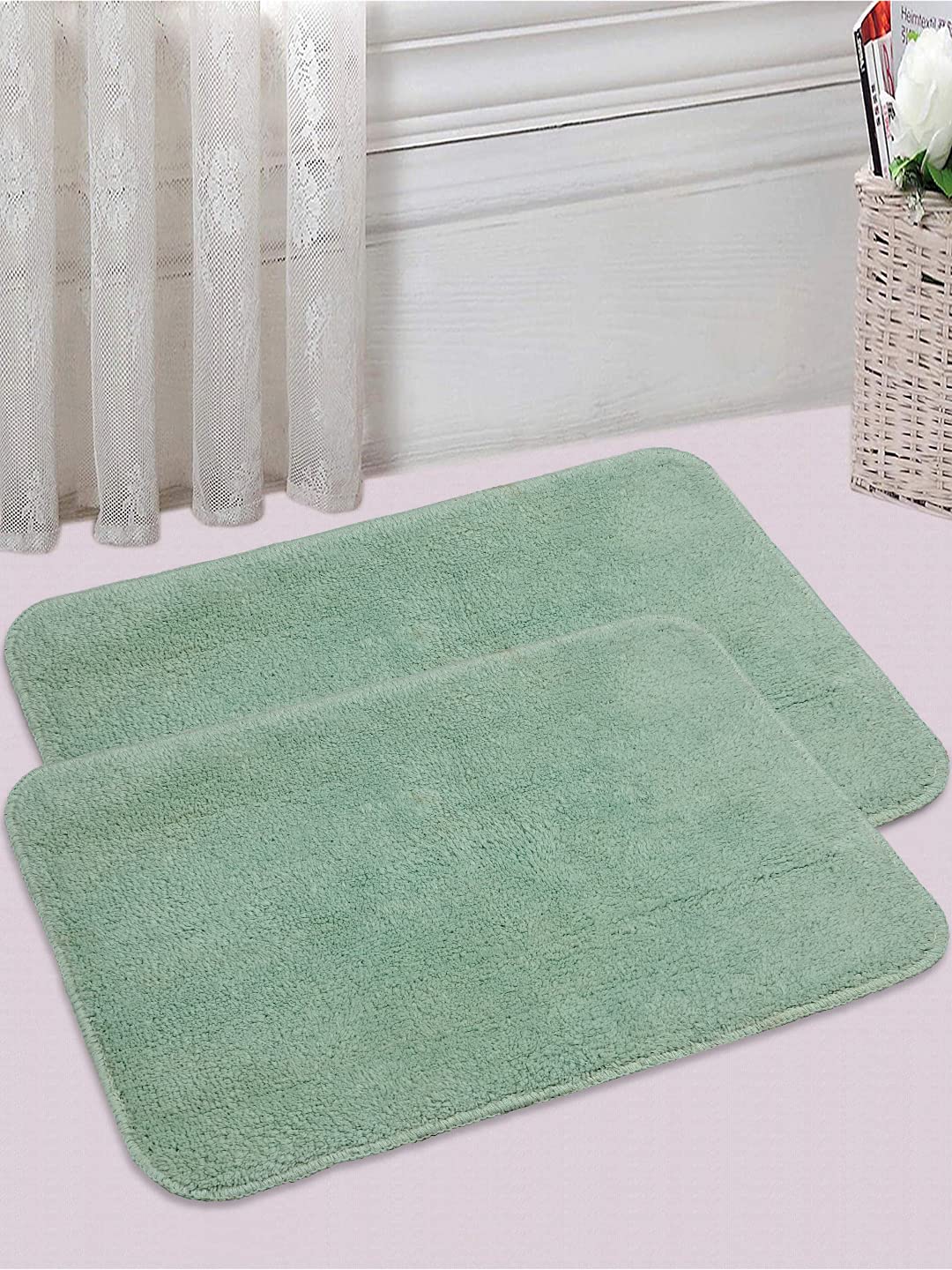 SARAL HOME EASY LIVING Set Of 2 Cotton Bathmats (40X60 Cm, Light.Green, Rectangular) (B09717XPG8) Amazon Price History, Amazon Price Tracker