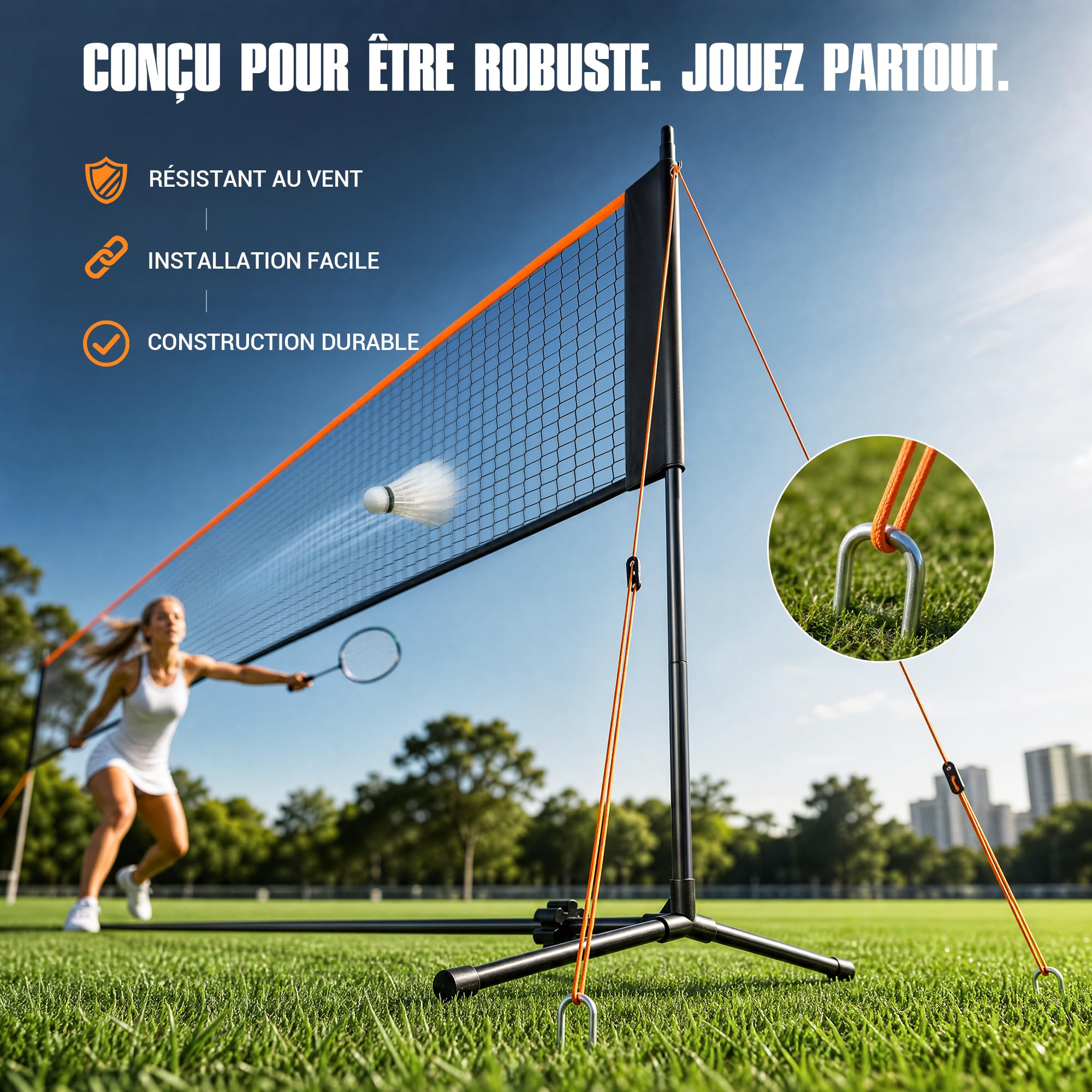 Filet de Badminton Portable pour l'intérieur et l'extérieur - Réglable en Hauteur sur 4 Positions - pour Tennis, Football, Tennis, Pickleball, Volley-Ball, Badminton - Facile à Installer