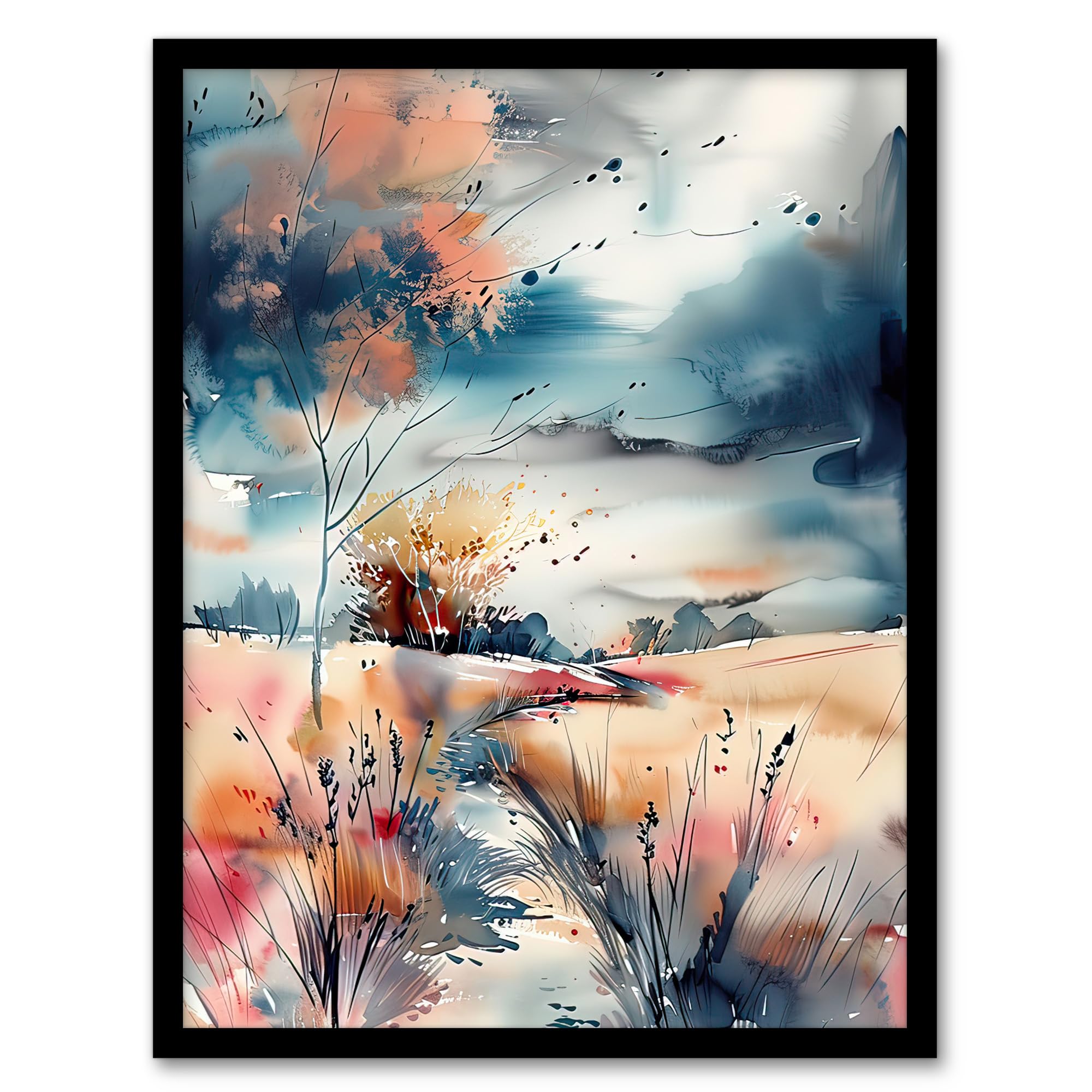 Artery8 Arles Wheat Fields Storm Clouds Watercolour Living Room Artwork Framed Wall Art Print 18X24 Inch