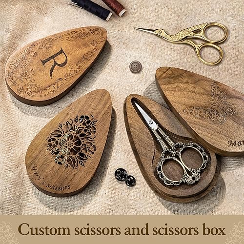 Miniatura 3 de Tijeras personalizadas del bordado del arte del estilo europeo europeo y de la cigüeña con el caso de madera