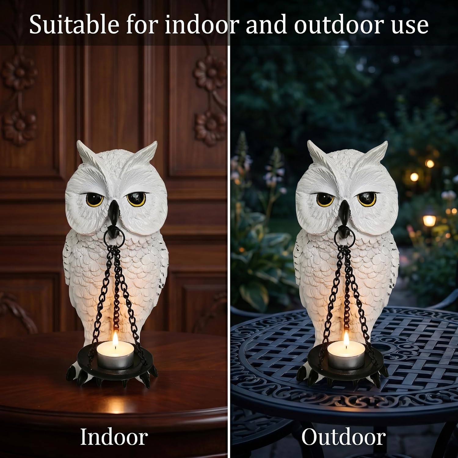 Gothic Home Decor Owl Candle Holder Tealight Stand Resin Statue for Living Room Bedroom Halloween Spooky Ornaments Unique Bird Decor White