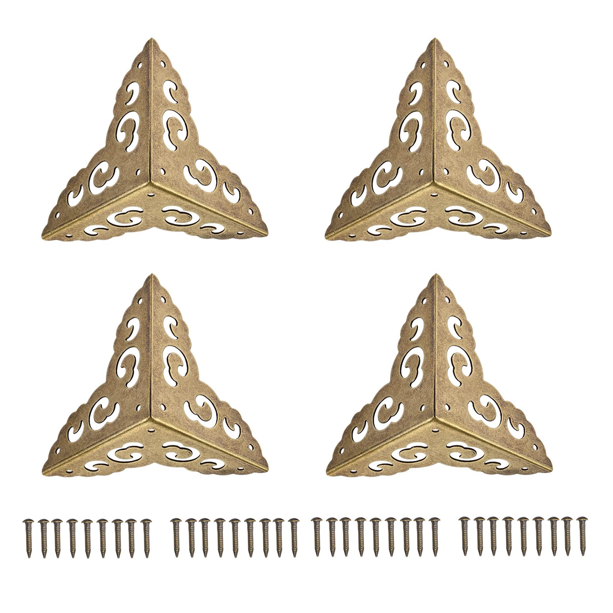 4Pcs Metal Corner Protectors, 50 x 50 x 50mm Edge Guard Decorative Corner Bracket, Bronze Angle Brace Cover for Tables Chests Suitcase Jewelry Box, with 36Pcs Screws