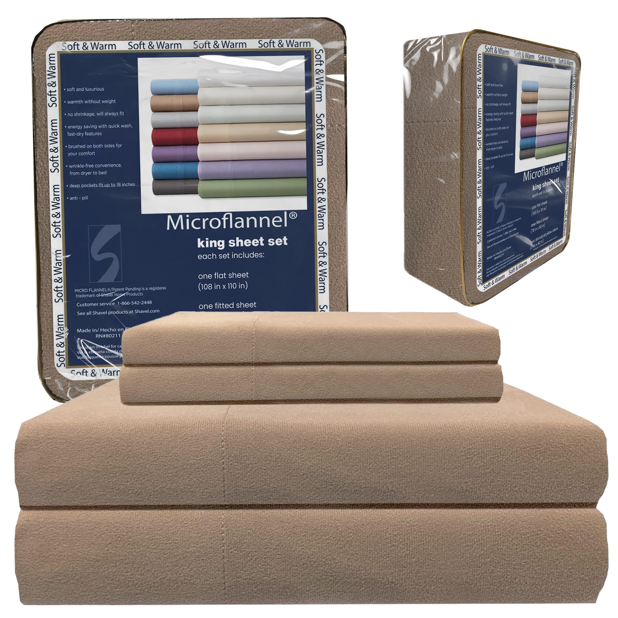 Thermee Micro Flannel Sheets Set, King-Size with 18" Deep Pocket, Fits King Mattresses, Machine Washable & Dry, No Pilling, 2 King Pillowcases, Soft