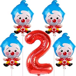 KatchOn, Big Red Number 2 Balloon with Plim Plim Balloons - 40 Inch, Pack of 5 | Plim Plim Birthday Party Supplies, 2 Balloon Number for 2nd Birthday Decorations for Boys | 2nd Birthday Balloons Decor