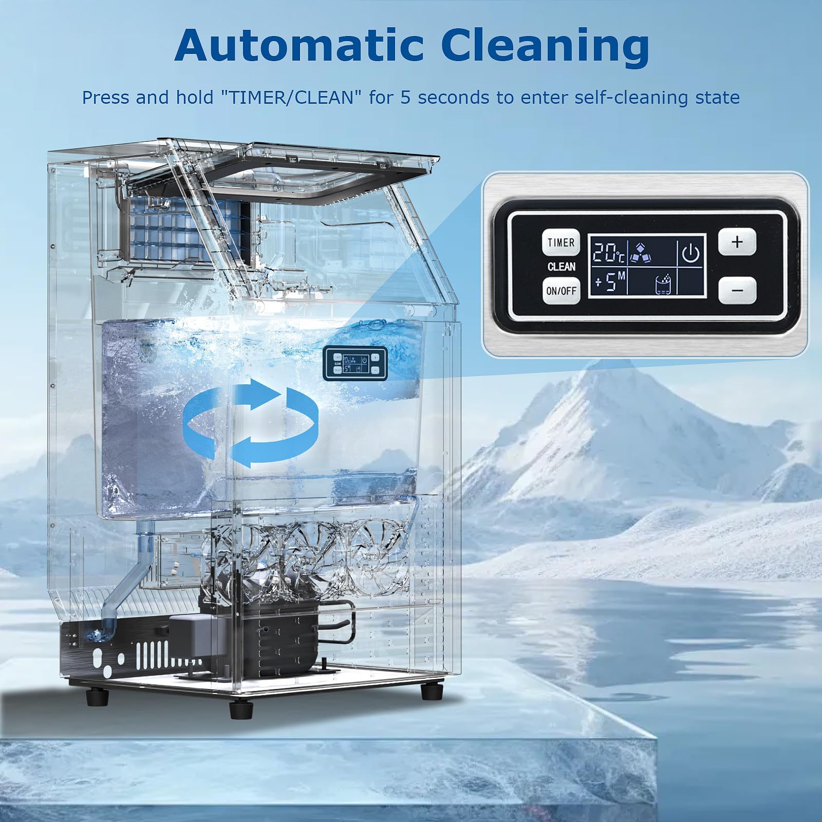 Waa Commercial Ice Maker 200lbs/24hr, Stainless Steel Undercounter Ice Machine With Self-Cleaning & 48lbs Storage, For Restaurant/Office/Bar/Home Use on Fridge.com - View 5