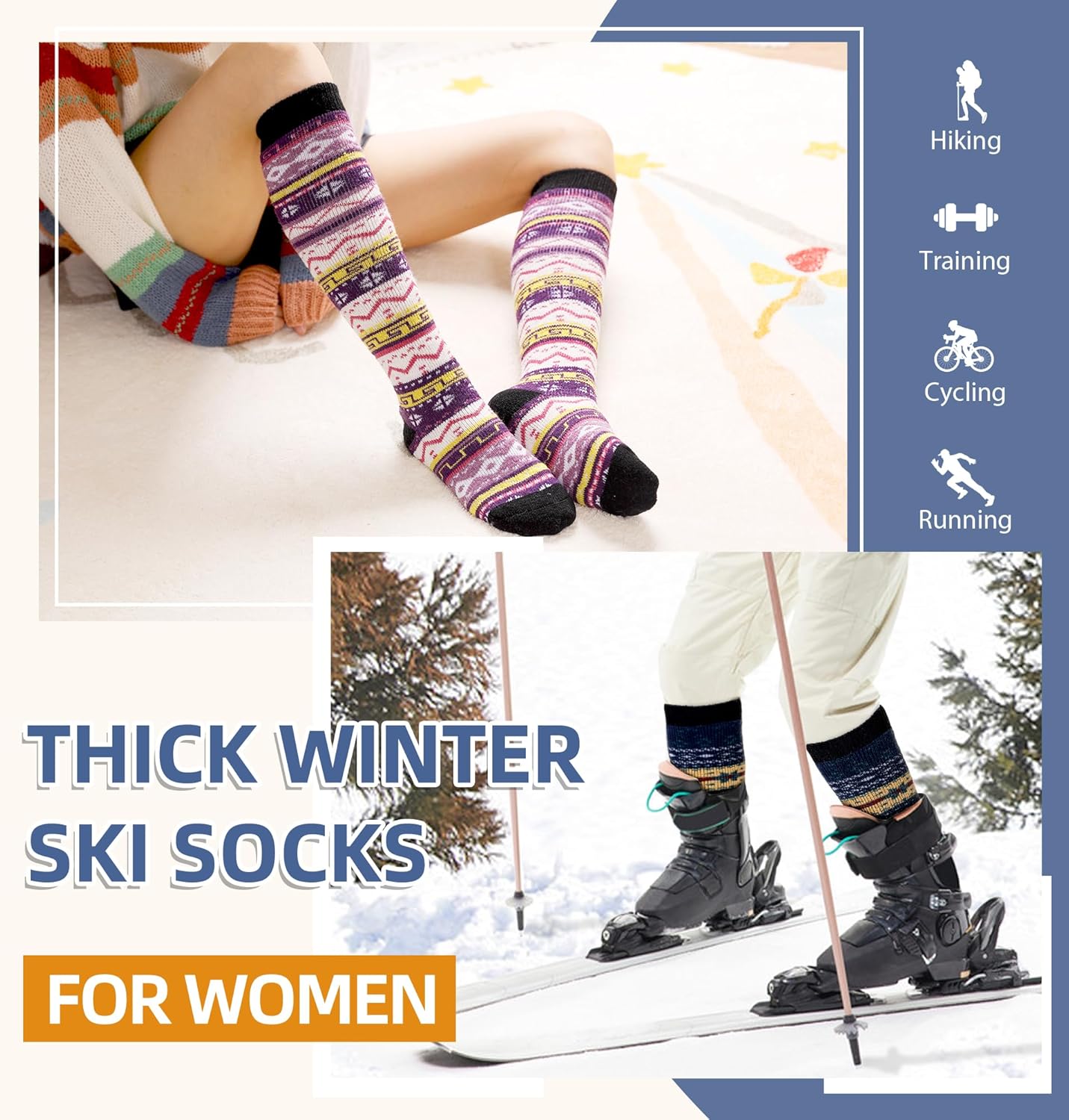 Eyean Women's Knee High Wool Socks Winter Thick Thermal Soft Comfy Over Knee Long High Socks 2 Pairs - Image 4