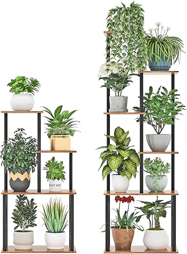 Miniatura 7 de Soporte para plantas de interior, estante para plantas de 4 niveles, soporte múltiple de metal para macetas de madera para sala de estar, oficina,