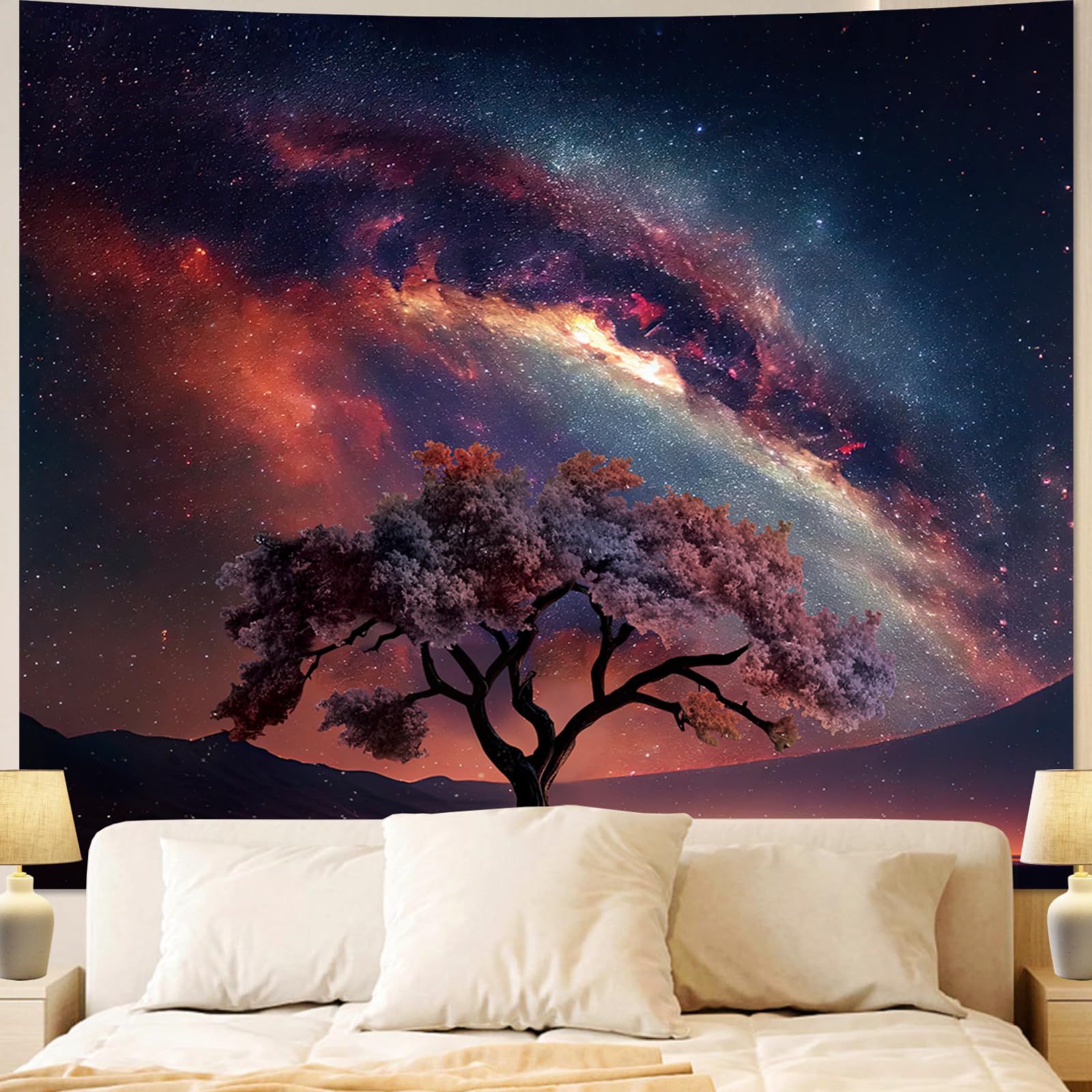 Space Galaxy Tapestry Wall Hanging for Bedroom Aesthetic, Nature Starry Night Tree of Life Tapestries, Star Sky Posters Backdrop Decor Wall Tapestry