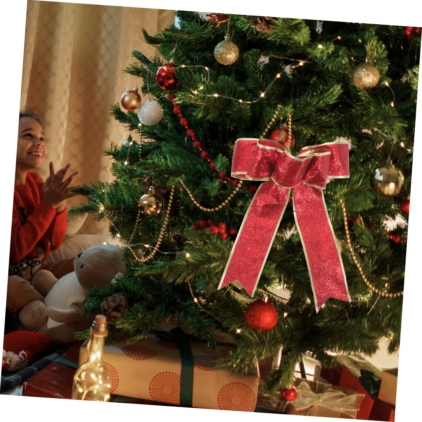 KOMBIUDA 25piezas Lazo De Tela para Decoración Navideña Adornos De Árbol De Navidad Rojo Decoración De