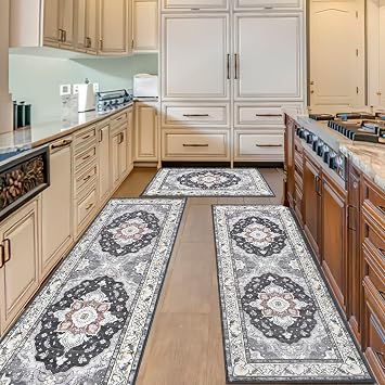 Kitchen Rugs Sets of 3,Farmhouse Kitchen Rugs and Mats Non Skid Washable,Soft Kitchen Mats for Floor Runner Rugs for Kitchen Entryway Hallway Laundry Room