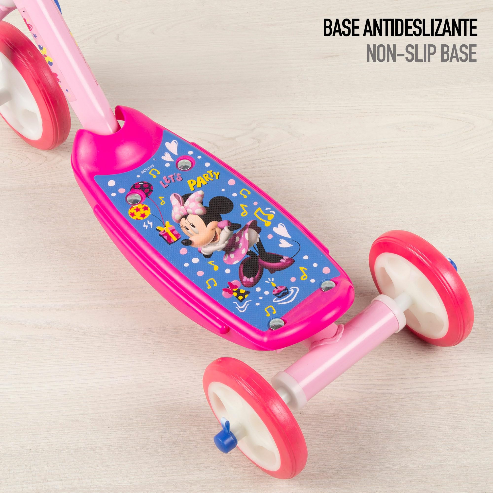 Disney Minnie Patinete 3 Ruedas +20 kg +2 años, 57x30x60-66 cm, Escudo Delantero, Juegos para niños, Motricidad, Diseño Colorido Minnie Mouse, Patinete Infantil, Fácil de Montar (77742)