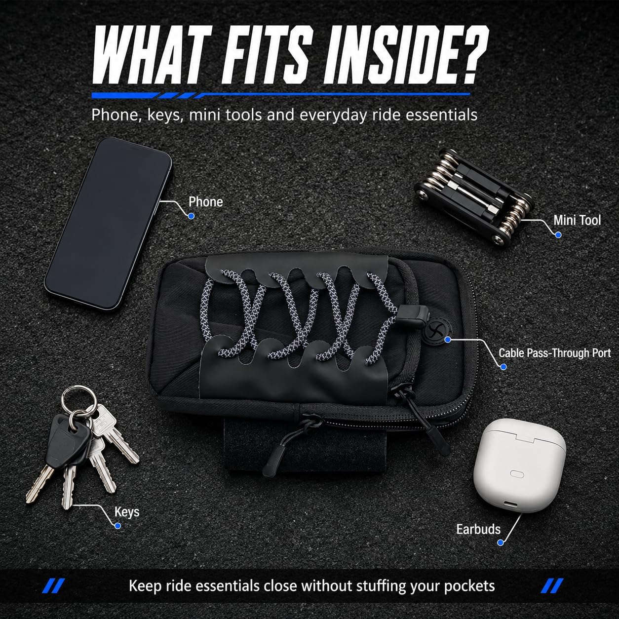 Electric Dirt Bike Frame Bag, Waterproof Ebike Phone Bag for Surron Light Bee X, Talaria MX3 MX4 MX5, E Ride Pro, Segway X160 X260, Front Battery Cover Storage Pouch for Phone Keys Tools, Black