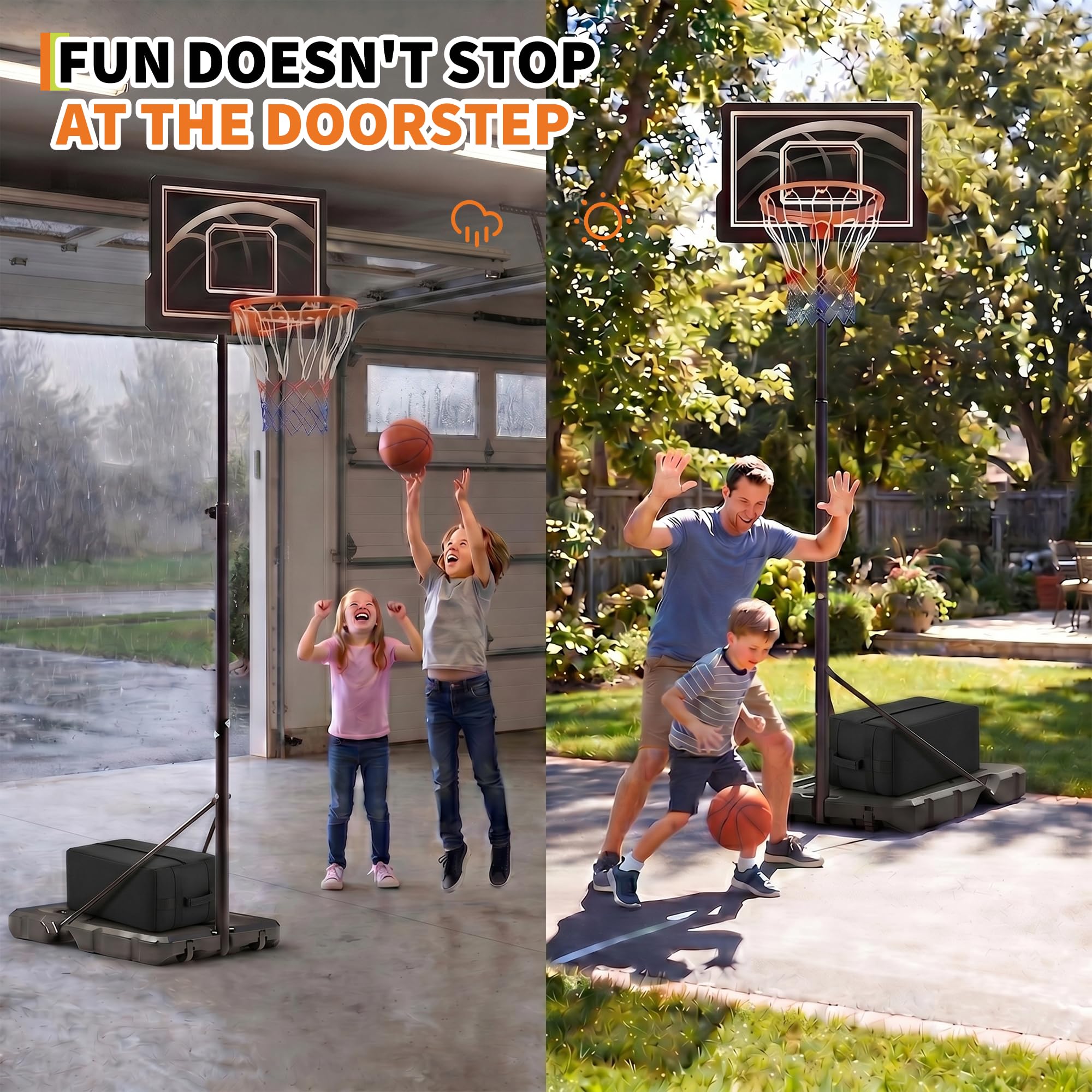 Basketballkorb Outdoor Höhenverstellbar Mit Ständer & Rollen, Höhe, Transparenter PC-Rückwand, Stabiler Basketballständer Mobil Für Jugendliche & Erwachsene