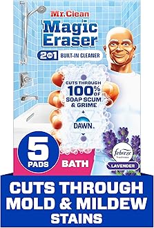 Magic Eraser Sponge, Bathroom Cleaner, Shower Cleaner, Tub Cleaner, Soap Scum Remover, Bathroom Cleaning Supplies, Dawn Cleaning Power with Febreze Lavender Scent, 5ct