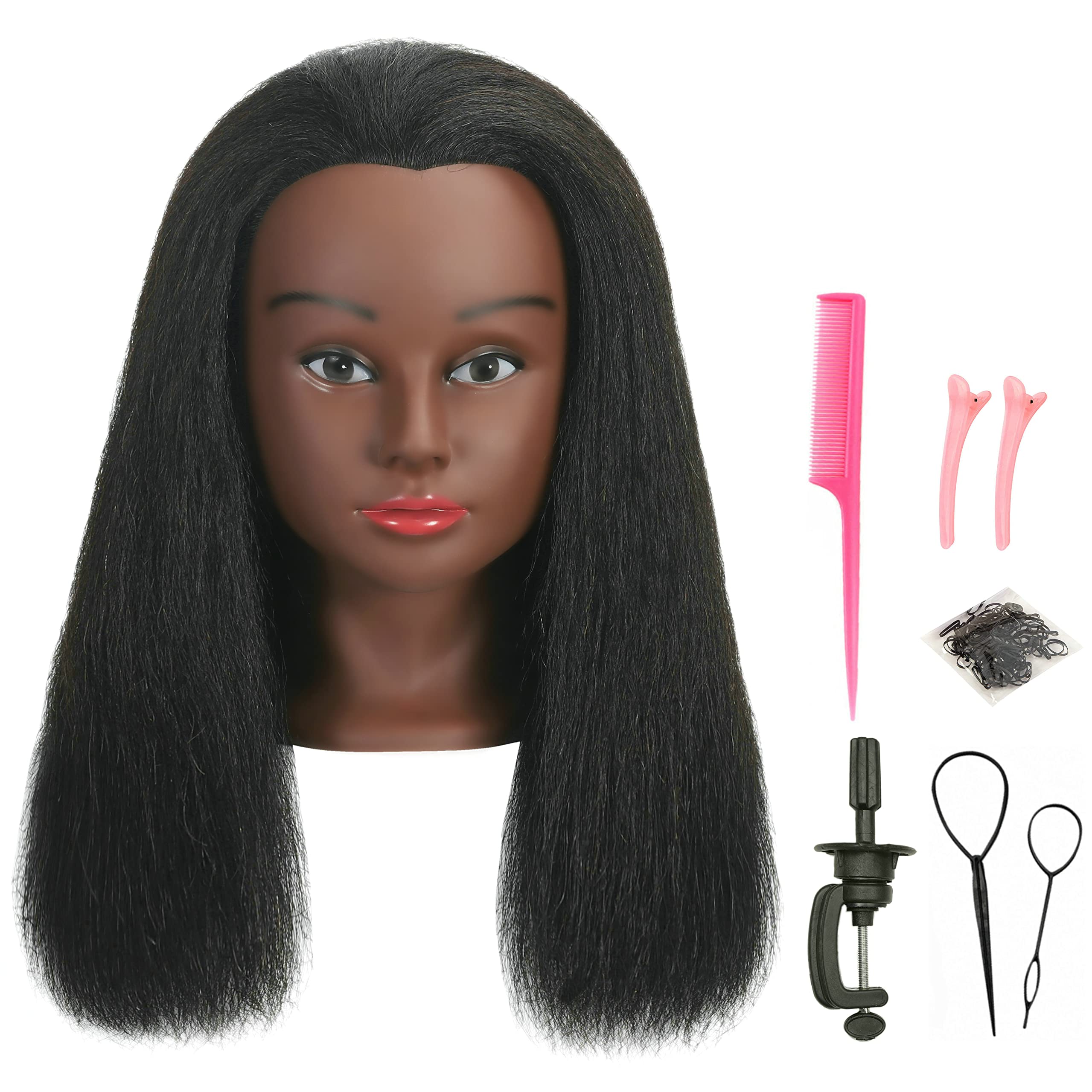 100% Real Human Hair Mannequin Head with Stand for Hairdresser Practice Braiding Styling Training Manikin Cosmetology Doll Head