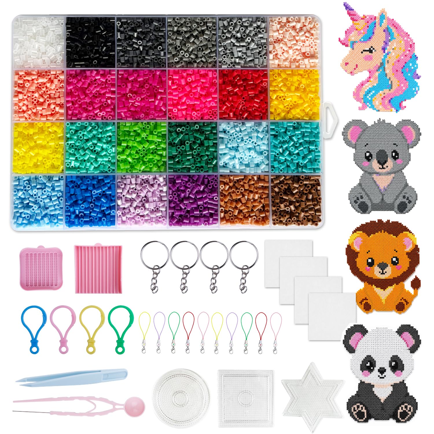 Satmarhz 15000 Pcs Fuse Beads Kit with 24 Colors 3mm Melting Bead, Pixel Beads for Kids Activity, DIY Craft Set with Pegboards, Ironing Paper, Tweezers and Key Rings-image-29